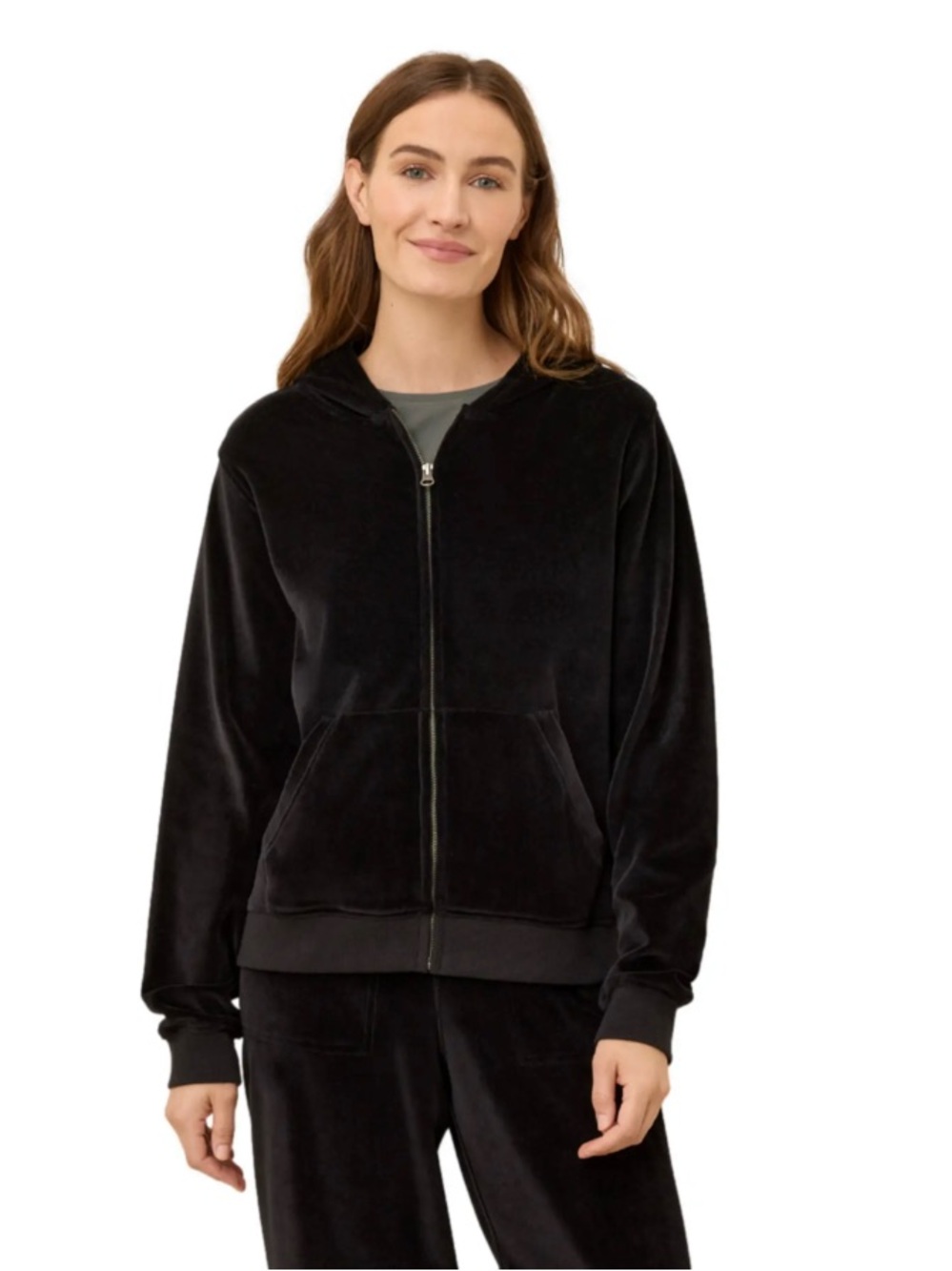 Pact Organic Cotton Pure Velour Full-Zip Hoodie Sweatshirt Lounge Black Medium